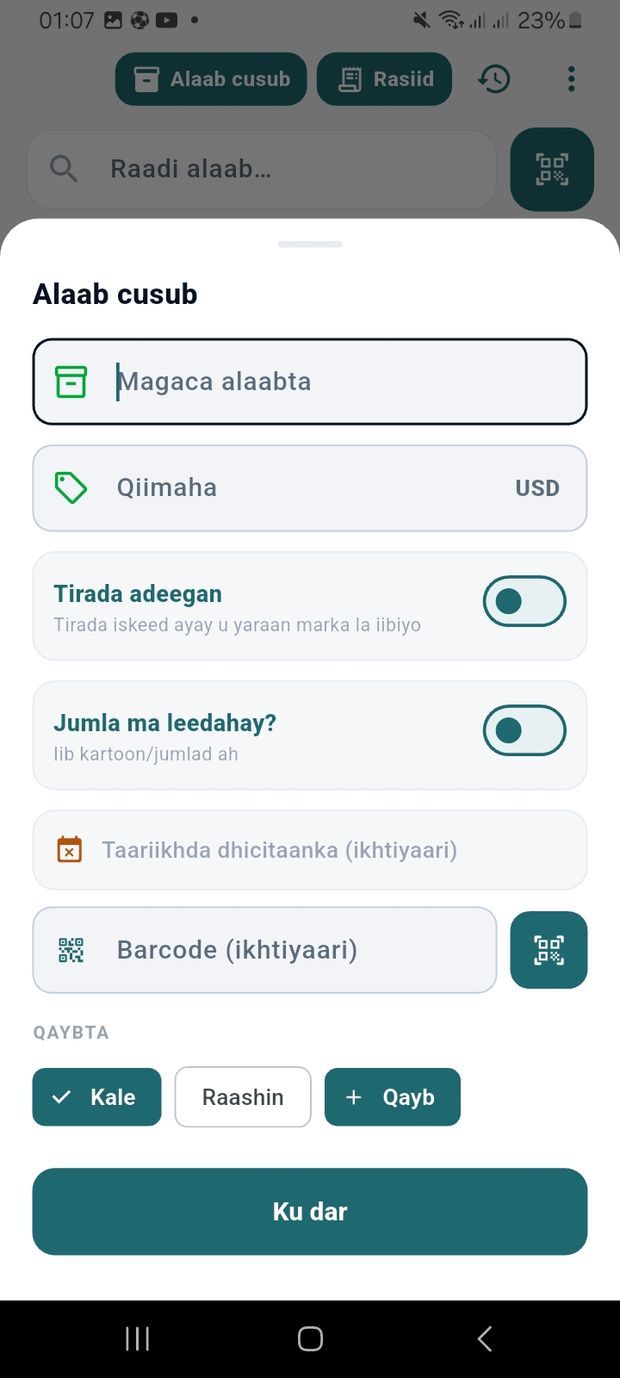 Alaab cusub &mdash; magac, qiime, baarkoodh